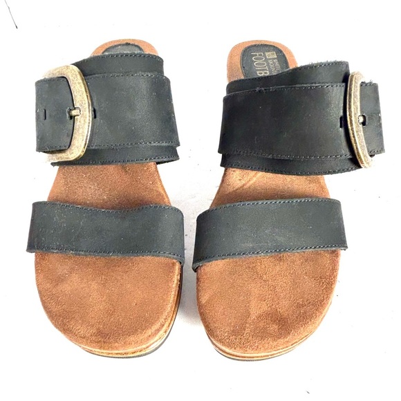 White Mountain Footbeds Slip On Platform Wedge Heel Sandals Black Leather Size 8 - Picture 12 of 12